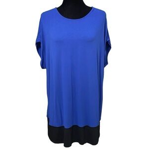 J Jill Wearever Blue Black Colorblock Jersey Tunic Top XL Lagenlook